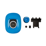 Blue electronic device with black components on a white background