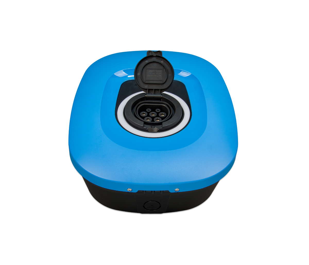 Blue and black electrical plug on a white background