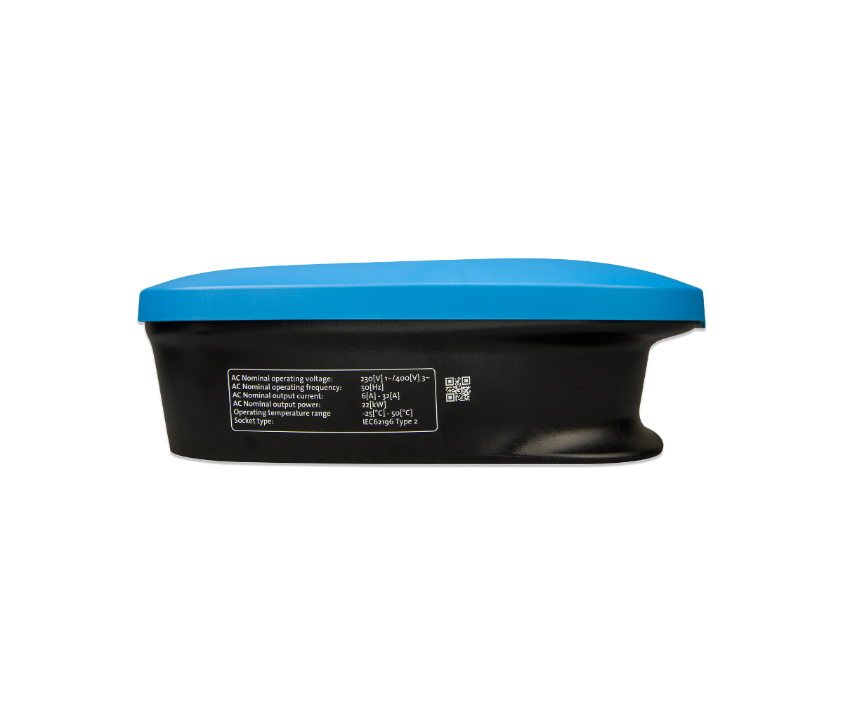 Black electronic device with a blue top on a white background