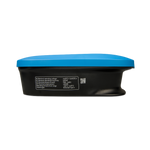 Black electronic device with a blue top on a white background