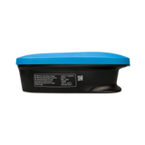 Black electronic device with a blue top on a white background