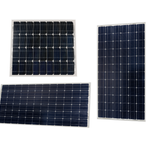 Three solar panels of different sizes on a white background