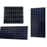 Three solar panels of different sizes on a white background