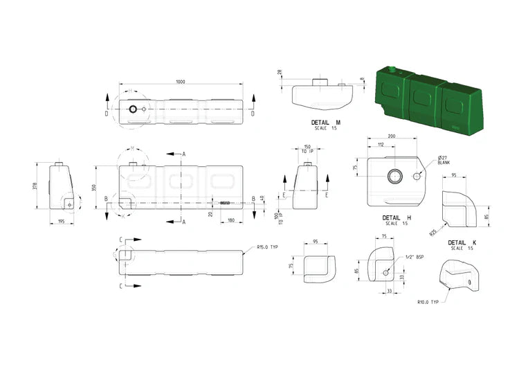 BOAB 50Lt Poly Taper Water Tank