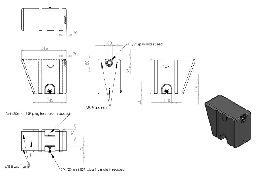 BOAB 40L Poly Ute Tray Water Tank with Tap
