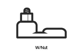 Line drawing of a battery terminal with a threaded post and wing nut on a raised base, labelled W/Nut