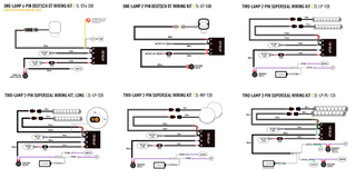 Wiring kit diagrams for automotive or electronic applications.