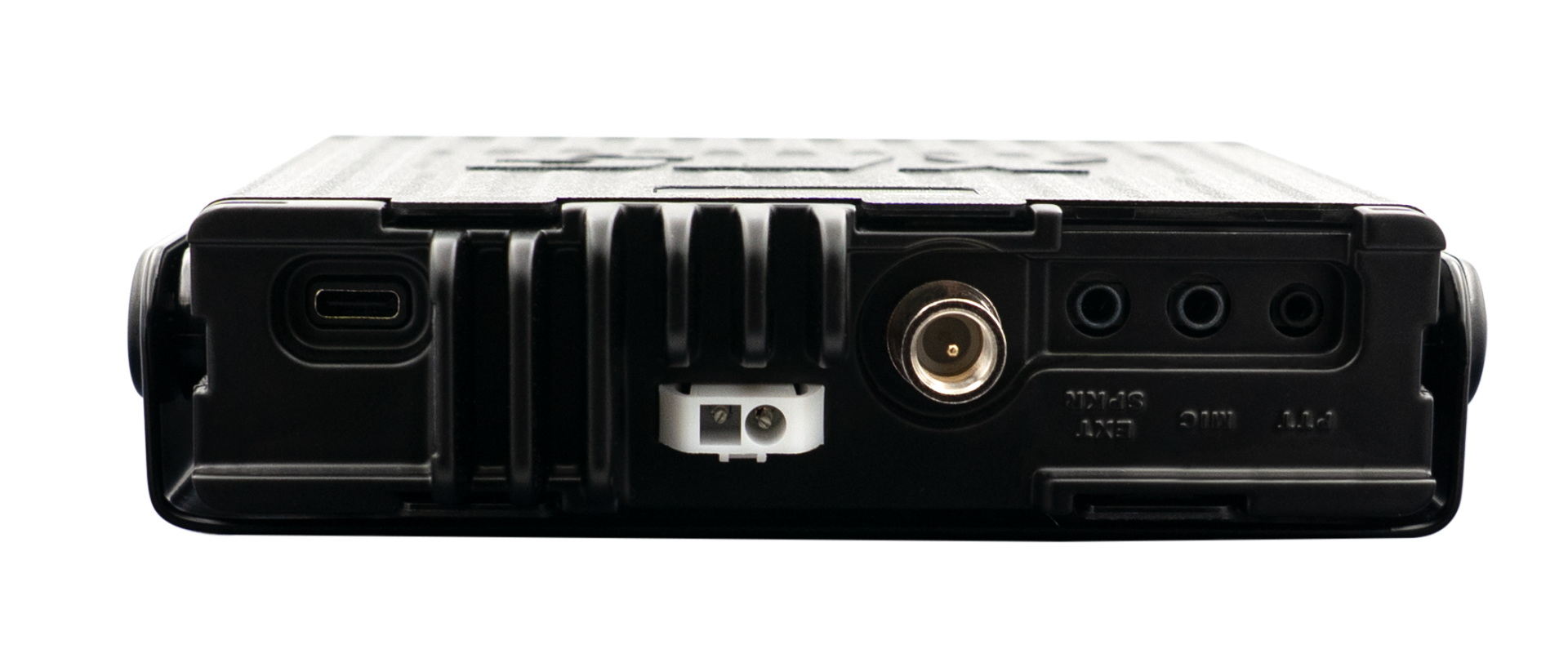 GME XRS-375C UHF radio rear connections including FME antenna socket and speaker jacks
