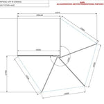 Technical drawing of the Bush Company 270 XT Awning Mk2 with dimensions on a white background