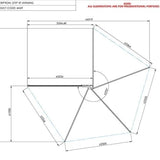 Technical drawing of the Bush Company 270 XT Awning Mk2 with dimensions on a white background