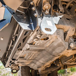 Close-up of a vehicle's undercarriage with suspension components