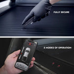 Automotive roller cover with gloved hand and smartphone app interface