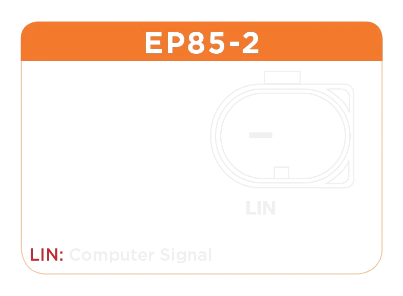 Pin-out card for the EP85-2 alternator plug, showing the two-cavity connector outline with a single blade contact labelled LIN, and a note below reading LIN: Computer Signal – Jaylec 12V 150A Alternator for Toyota Hilux GUN 2.8L 2015+