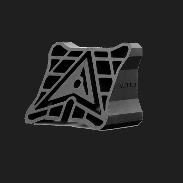 ALTIQ 30 degree angle mount on its own, the ribbed face with the ALTIQ triangle logo moulded into it and the solid wedge body behind