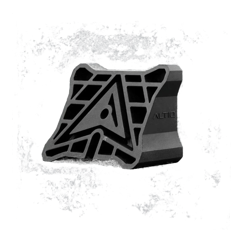 ALTIQ 30 degree angle mount on its own, the ribbed face with the ALTIQ triangle logo moulded into it and the solid wedge body behind