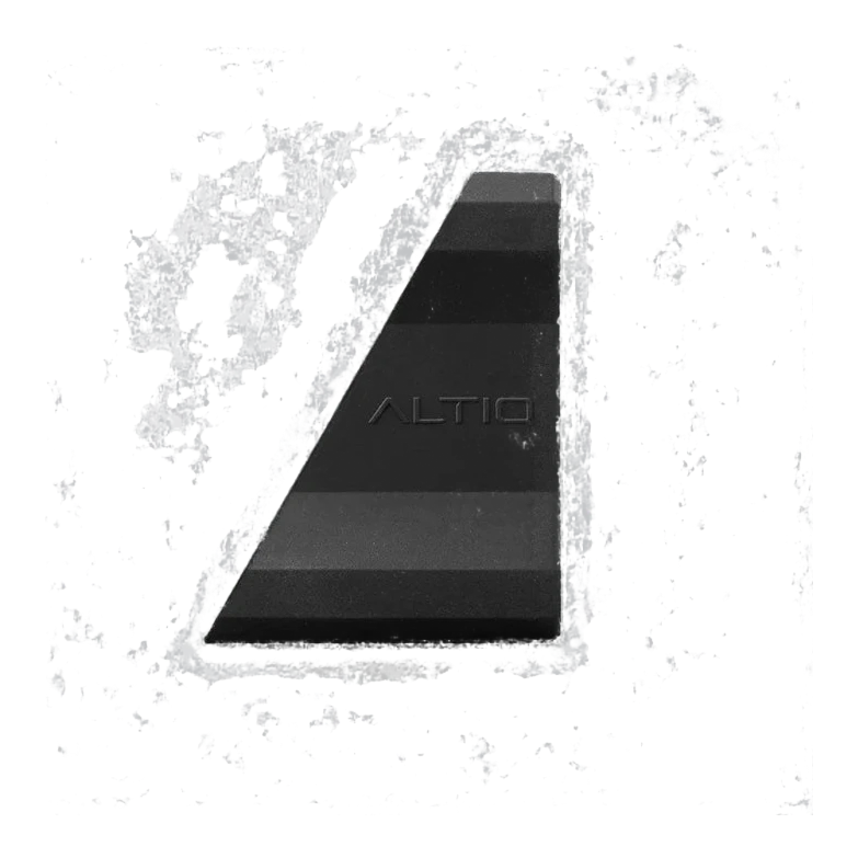 The 30 degree angle mount seen from the side, showing the wedge profile that sets the tilt and the ALTIQ name moulded on the flank