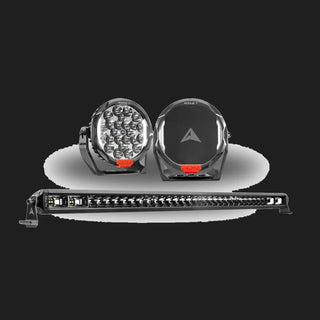Altiq Rogue 8.5 inch Mk3 driving light bundle hero - black spotlight pair with 22 inch hybrid light bar
