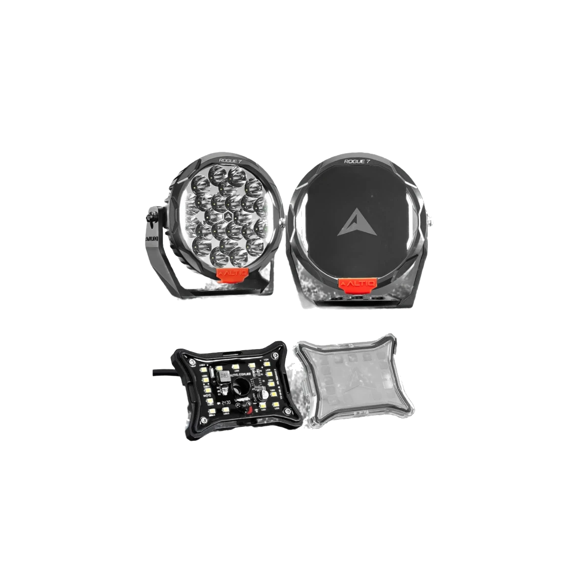 Altiq Rogue 8.5 inch Mk3 white spotlight pair with 6-pack RGB-W rock light kit variant