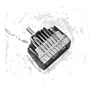 ALTIQ CX2 work light from above and behind, showing the finned cast heatsink, the threaded mounting stud and the cable leaving the rear