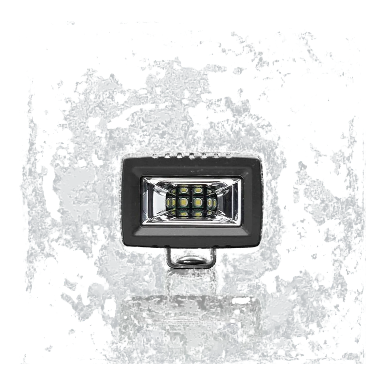 ALTIQ CX2 work light square on to the lens, a wide rectangular reflector holding a dense block of nine LEDs behind a clear cover, with the mounting bracket beneath