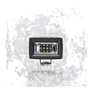 ALTIQ CX2 work light square on to the lens, a wide rectangular reflector holding a dense block of nine LEDs behind a clear cover, with the mounting bracket beneath