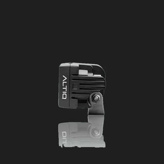 ALTIQ CX4 work light seen from the side, the ribbed black housing with the ALTIQ name down the face and the stainless mounting bracket below