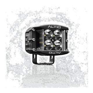 ALTIQ DX4 hybrid work light face on, four round spot reflectors in the centre flanked by two vertical flood strips, with the ALTIQ name above and below the lens