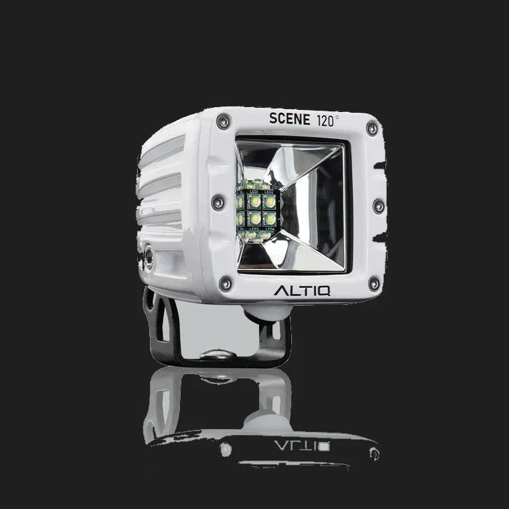ALTIQ DX4 Scene work light in white, the bezel marked SCENE 120 degrees above a square reflector holding nine LEDs, with the ALTIQ name below and a black mounting bracket