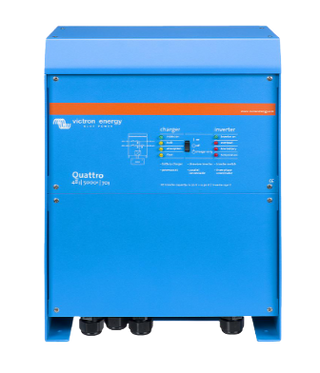 Victron Quattro 48|5000|70 front view, the 48 volt model in the taller cabinet-style case