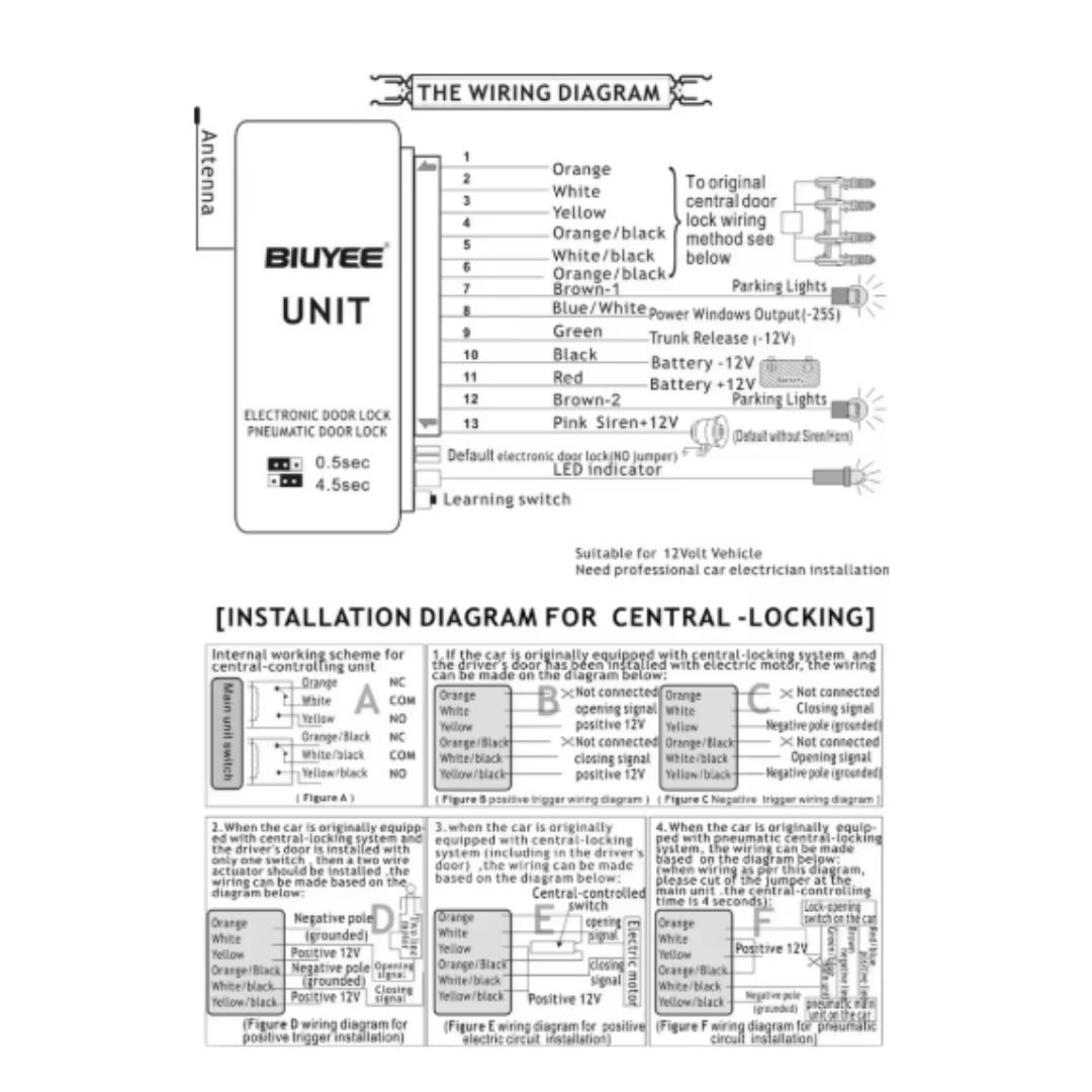 Wiring and installation diagram for a BIUYEE electronic door lock system on a white background.