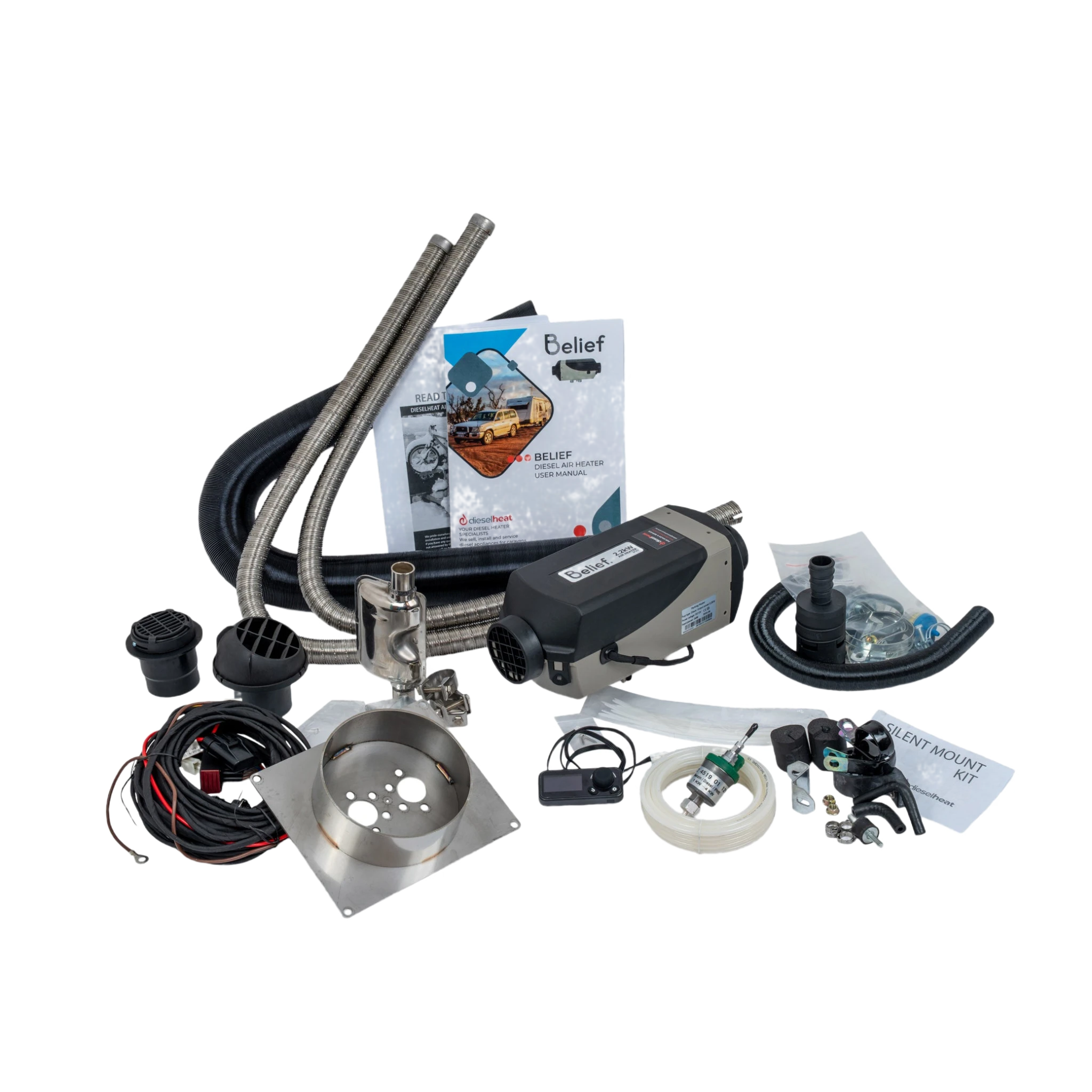 Belief 2.2kW Diesel Air Heater Full Installation Kit (12V) – ALT SP MODEL complete parts