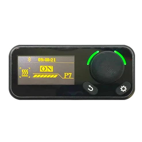 Black electronic device with digital display and control buttons on a black background – Belief 2.2kW Diesel Air Heater Full Installation Kit (12V) – ALT SP MODEL