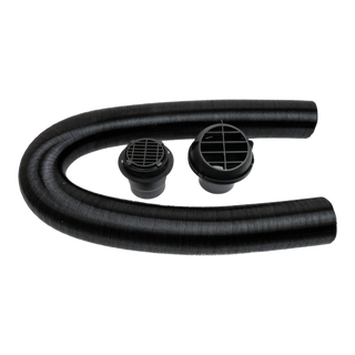 Black air hose and connectors on a white background – Belief 2.2kW Diesel Air Heater Full Installation Kit (12V) – ALT SP MODEL