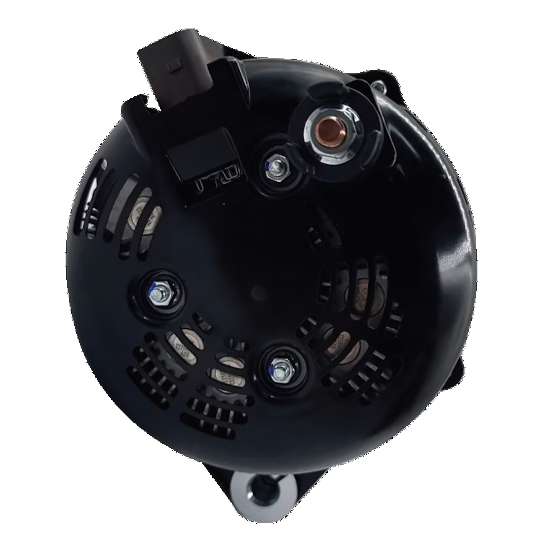 Rear view of the Black Series BKS-240DMAX showing the B plus terminal stud, the LIN connector plug and the ventilated end housing