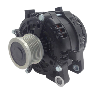 Black Series BKS-240TP 240A alternator, three quarter view showing the black powder coated housing and the 7PV clutch pulley
