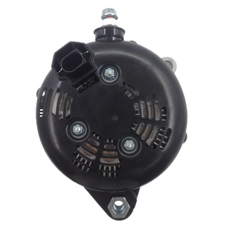 Rear view of the Black Series BKS-240TP alternator showing the rear entry regulator, the B plus terminal stud and the LIN connector plug