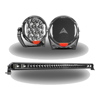 Altiq Rogue 7" Mk3 LED driving light bundle: pair of 7" driving lights above a hybrid single-row LED light bar in black housing