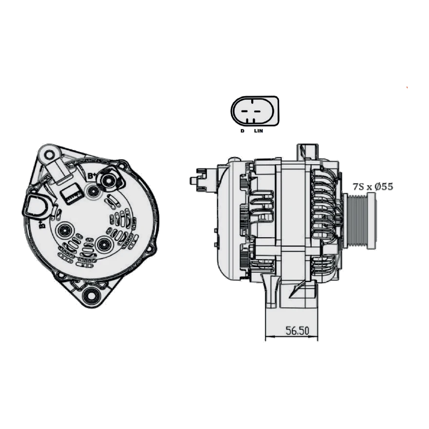 Black Series ALT 12V 240A, ISUZU MU-X - 4JJ1 4JJ3-TCX DSL [CLUTCH PULLEY] – view 5