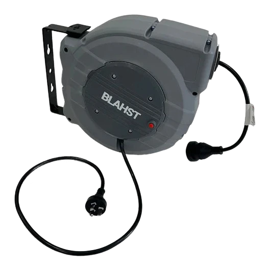Retractable cable reel with 'Blahst' branding on a white background
