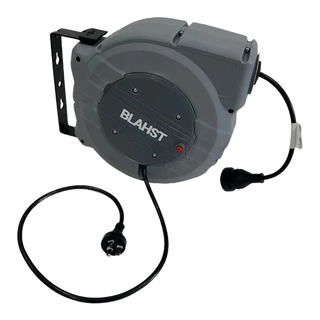 Retractable cable reel with 'Blahst' branding on a white background