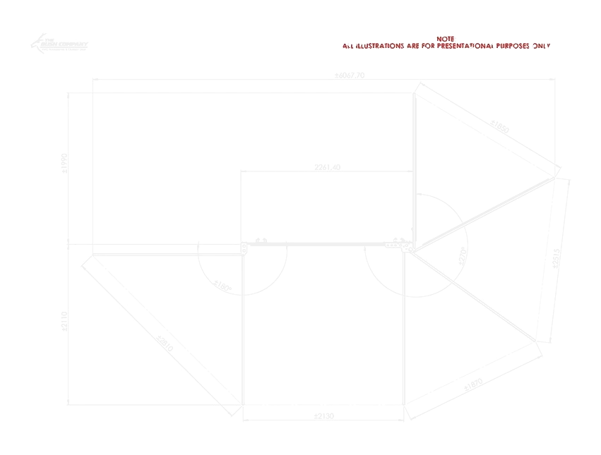 Technical drawing of the Bush Company 270 XT MAX Awning Mk2 with dimensions