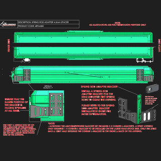 Technical diagram of a spring rod adapter with green components – Bush Company Awning To Tent Bracket 4 Piece - AX27, TX27/MAX, DX27