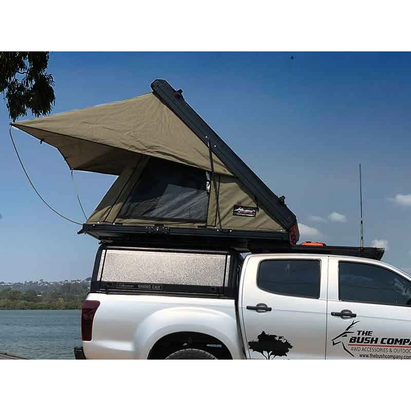 Bush Company AX27 Clamshell Rooftop Tent side view on tray canopy