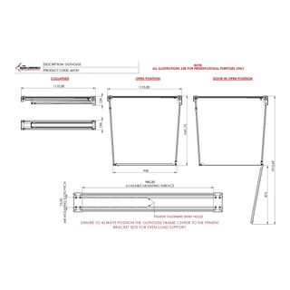 Technical drawing of a outdoor house door with dimensions and mounting details – Bush Company Outhouse Shower Tent