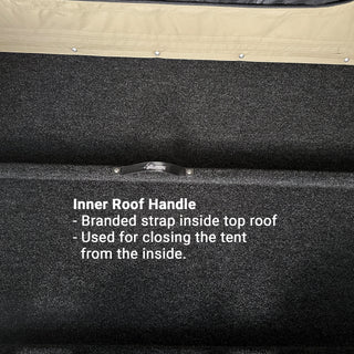 Strap handle inside the Bush Company TX27 roof, used to close the tent from inside