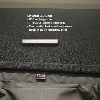 USB-rechargeable tri-colour LED light on the Bush Company TX27 roof lining