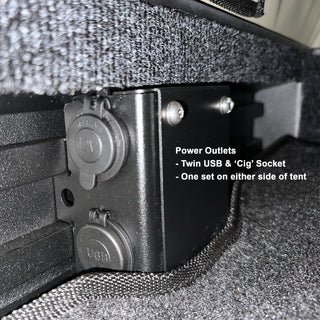 12V socket and twin USB ports beside the Bush Company TX27 mattress