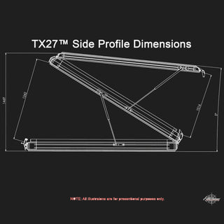 Bush Company TX27 side-profile drawing, open and closed, with dimensions