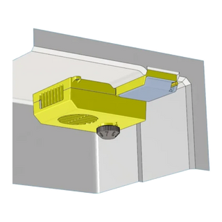 Bushman DC-X fan kit fitted inside the fridge cabinet