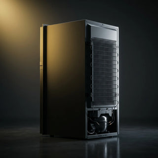Rear view of the Bushman DC190L-X showing the full copper condenser coil and the compressor mounted at the base